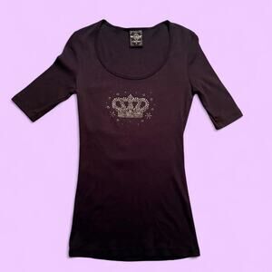 Black short sleeve fitted rhinestone embellished top